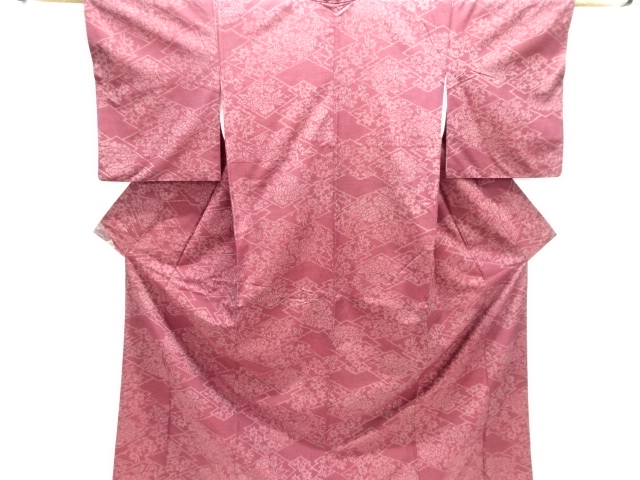 松皮菱に花模様織り出し手織り紬着物